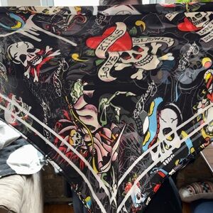 Ed Hardy Black and Red Graphic Scarf